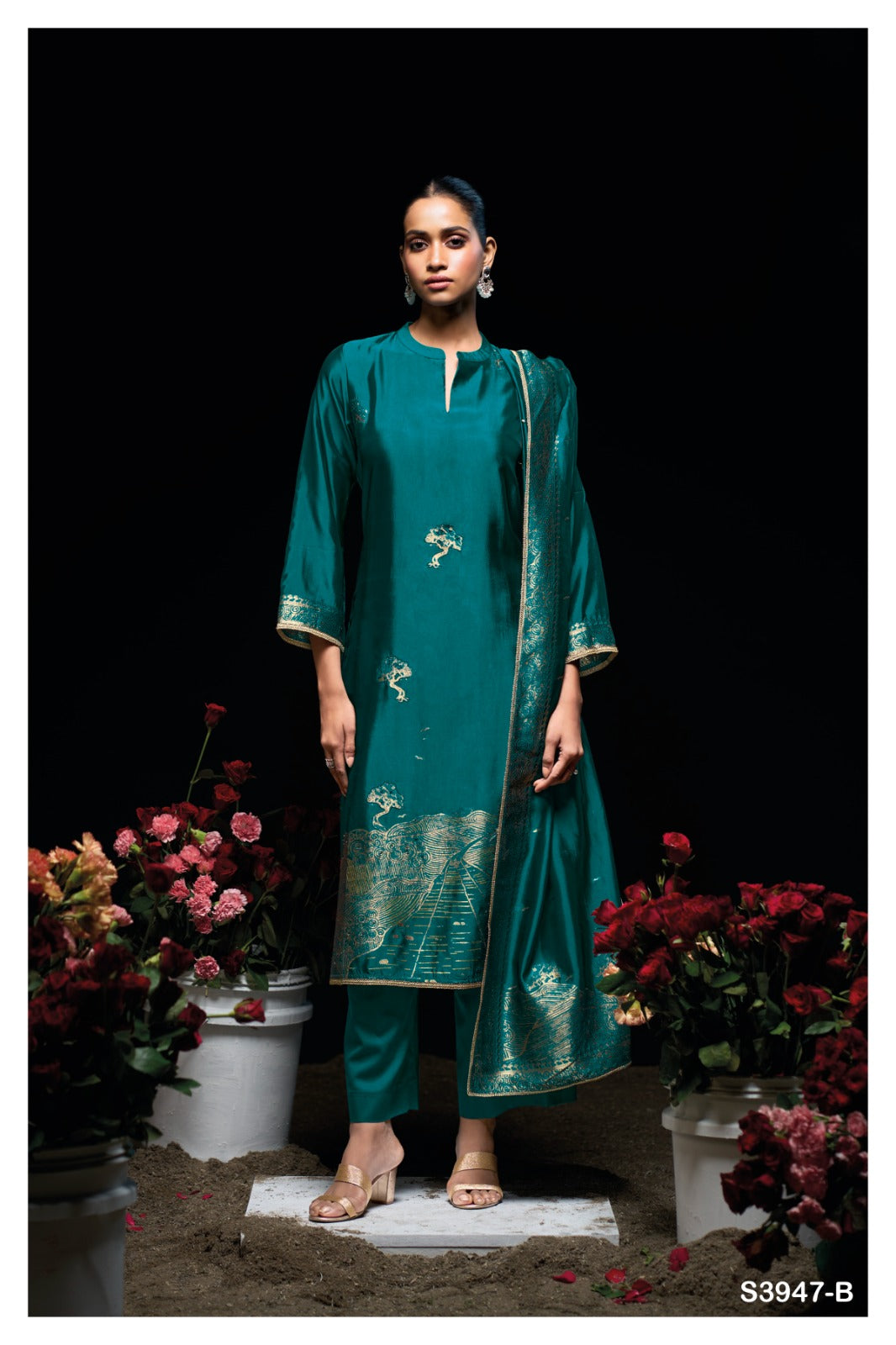 Ganga SIDRA S3947 |Premium Pure Viscose Woven Silk Suit – Ganga Suits Ashok Lal & Sons