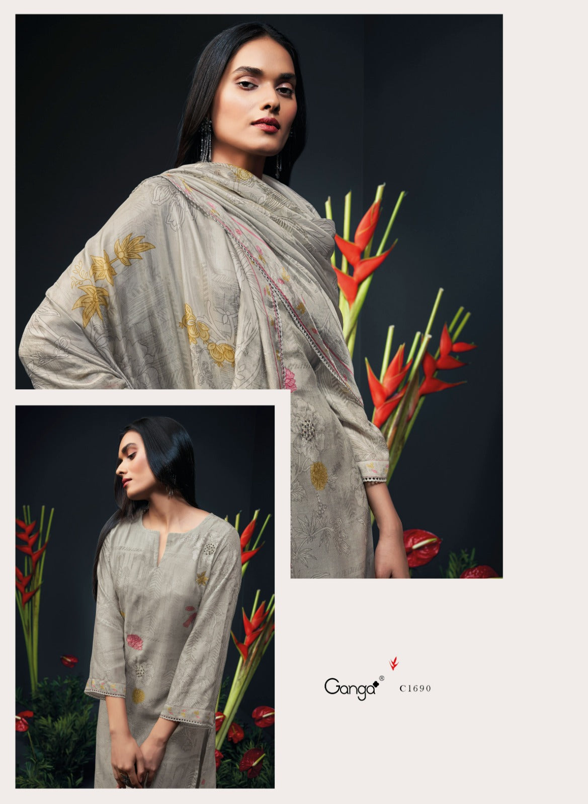Ganga ZANERA C1689 TO C1694 |Premium Bemberg Silk Jari Zhilmil Suit – Ganga Suits Ashok Lal & Sons