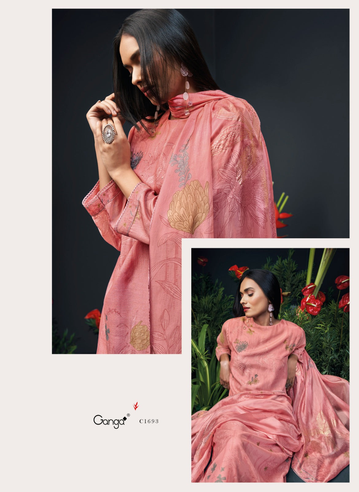 Ganga ZANERA C1689 TO C1694 |Premium Bemberg Silk Jari Zhilmil Suit – Ganga Suits Ashok Lal & Sons