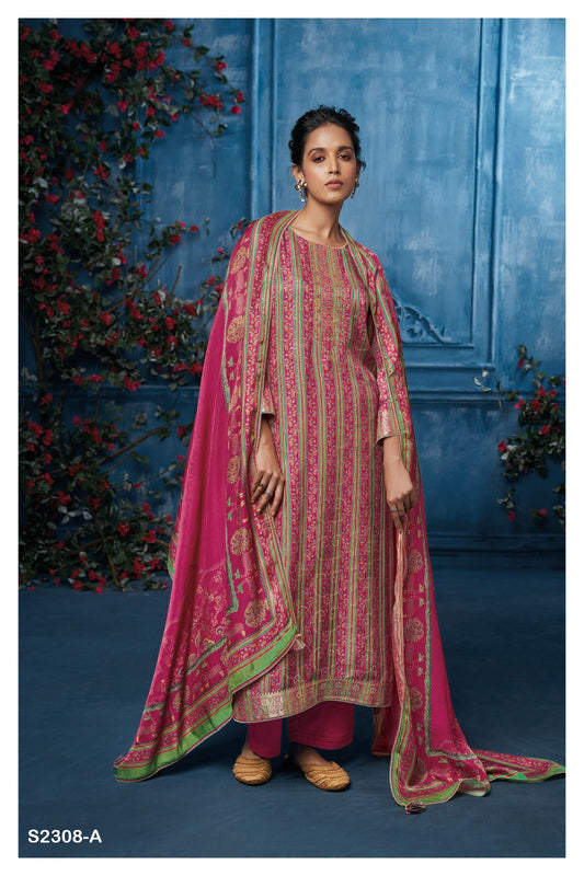 Ganga MAISIE S2308 | Premium Pure Gaza Silk Jacquard Suit – Ganga Suits Ashok Lal & Sons