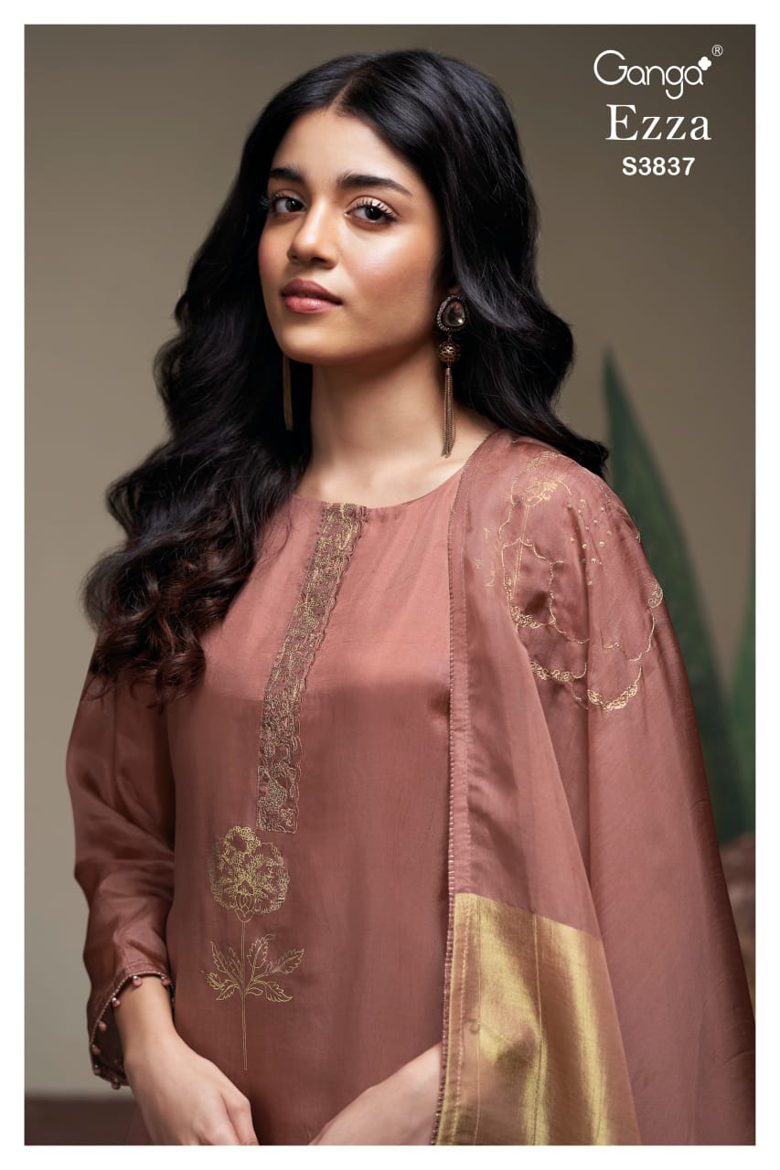 Ganga EZZA S3837 | Premium Pure Bemberg Habutai  Silk Suit – Ganga Suits Ashok Lal & Sons