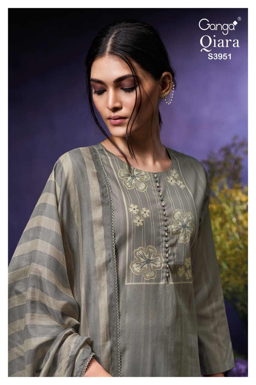 Ganga QIARA S3951 | Premium Corduroy Printed Suit – Ganga Suits Ashok Lal & Sons