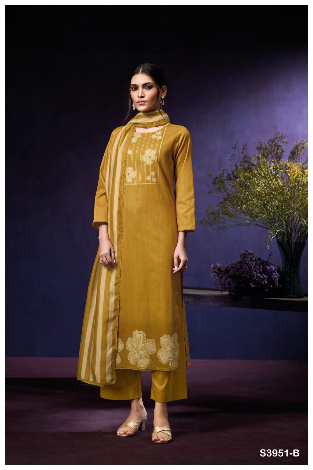 Ganga QIARA S3951 | Premium Corduroy Printed Suit – Ganga Suits Ashok Lal & Sons