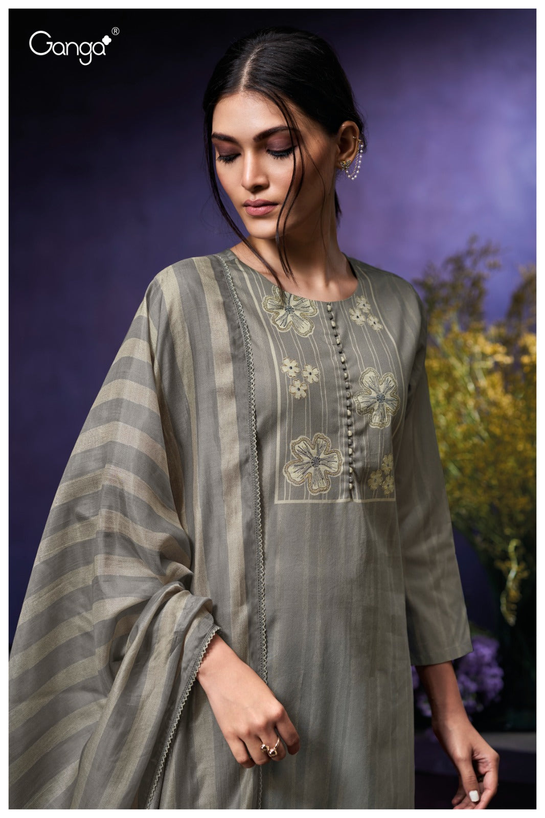 Ganga QIARA S3951 | Premium Corduroy Printed Suit – Ganga Suits Ashok Lal & Sons