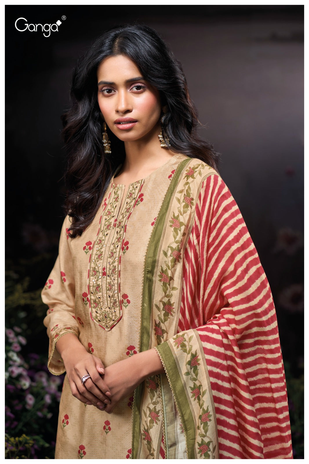 Ganga ETASHA S3914 | Premium Pure Bemberg Russian Silk Suit – Ganga Suits Ashok Lal & Sons