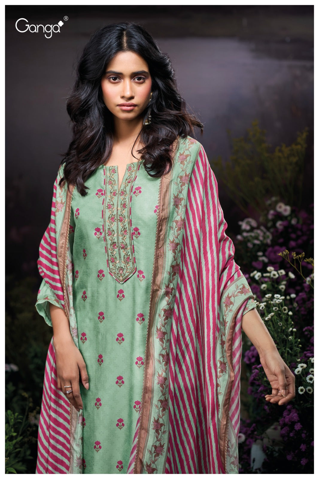 Ganga ETASHA S3914 | Premium Pure Bemberg Russian Silk Suit – Ganga Suits Ashok Lal & Sons