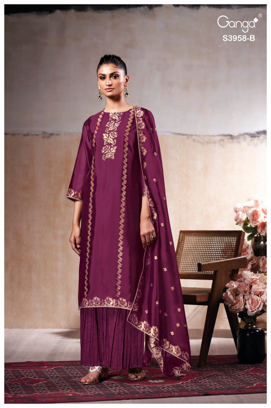 Ganga ZARIEL S3958 | Premium Pure Viscose Woven Silk Suit – Ganga Suits Ashok Lal & Sons