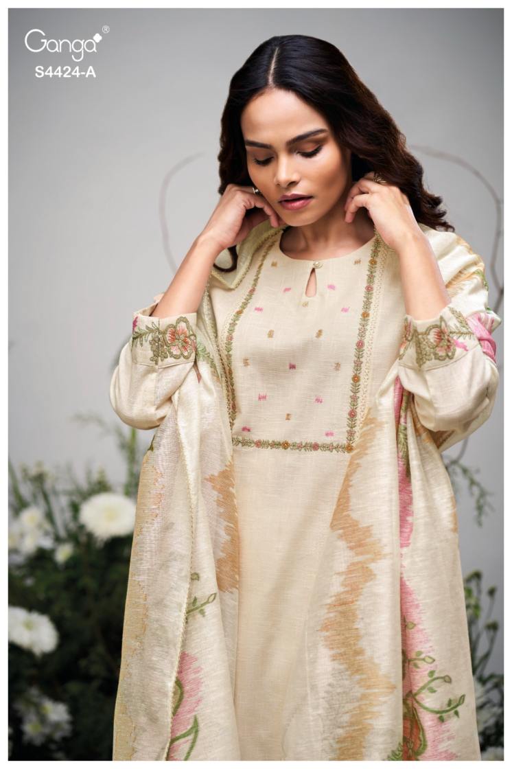 BUY GANGA SUITS ONLINE GANGA AIRAAH S4424 FABRIC DETAIL