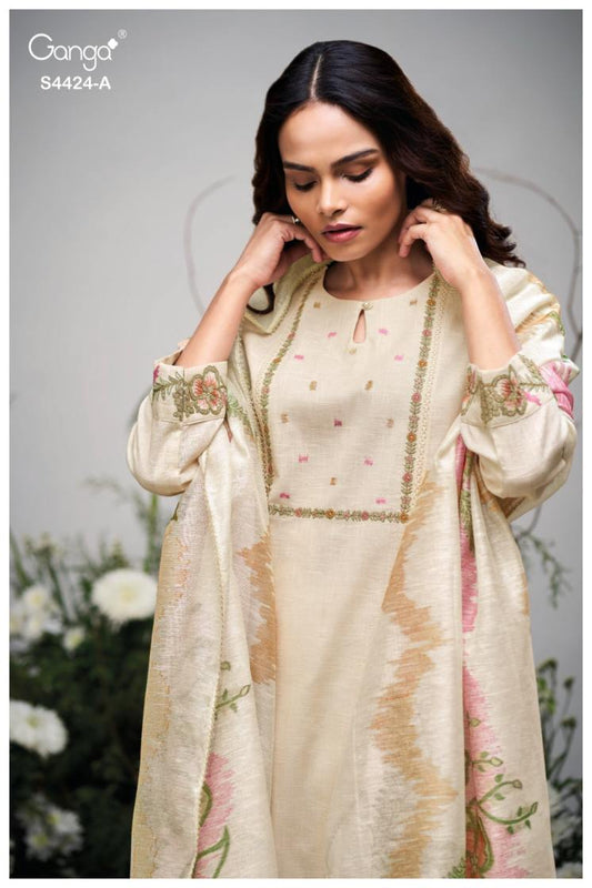 BUY GANGA SUITS ONLINE GANGA AIRAAH S4424 FABRIC DETAIL