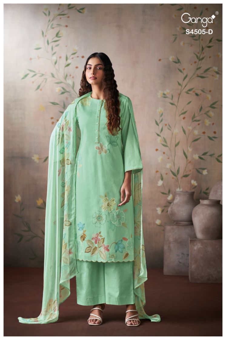 BUY GANGA SUITS ONLINE SALE GANGA BIYANA S4505 FABRIC DETAIL