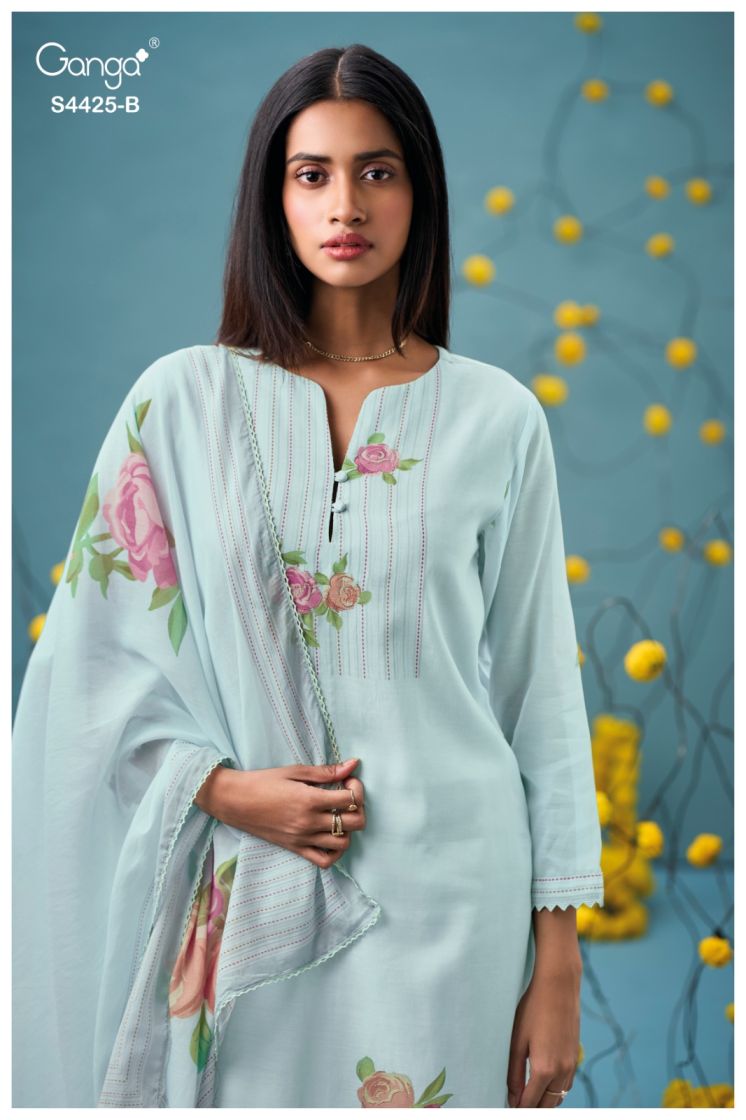 BUY GANGA SUITS ONLINE SALE GANGA BRESHTI S4425 FABRIC DETAIL