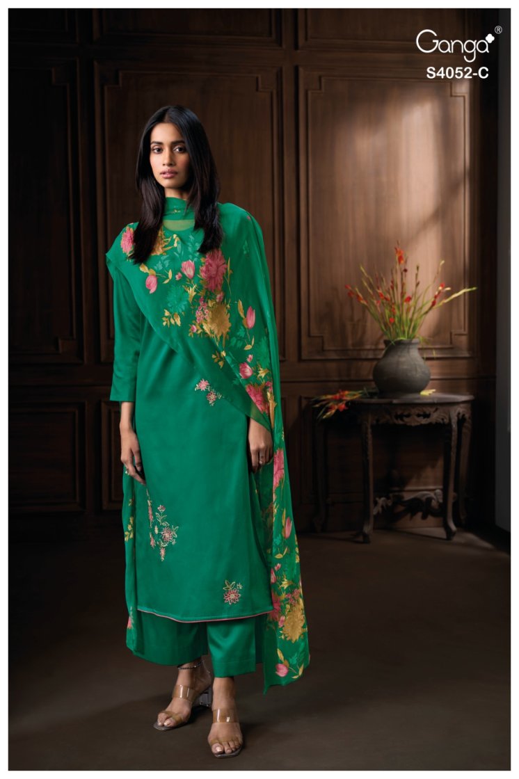 BUY GANGA SUITS ONLINE GANGA CAELITH S4052 FABRIC DETAIL