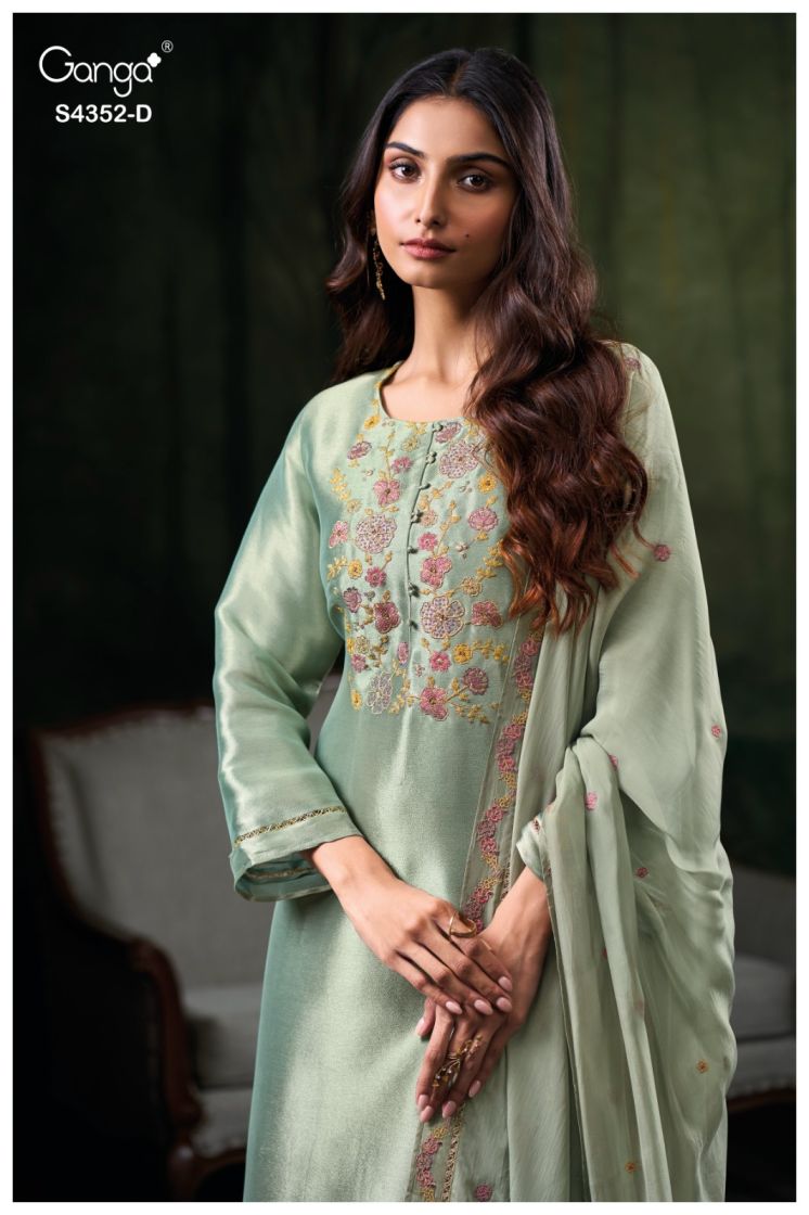 BUY GANGA SUITS ONLINE SHOPPING GANGA CHAYANA S4352 FABRIC DETAIL