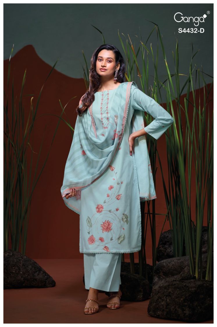 BUY GANGA SUITS ONLINE GANGA DAHLINA S4432 FABRIC DETAIL