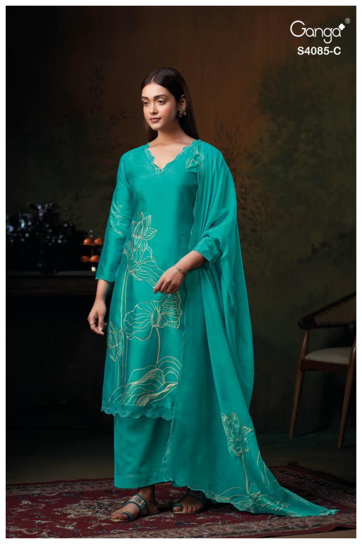 BUY GANGA SUITS ONLINE SINGLE PIECE GANGA EMINA S4085 FULL SET