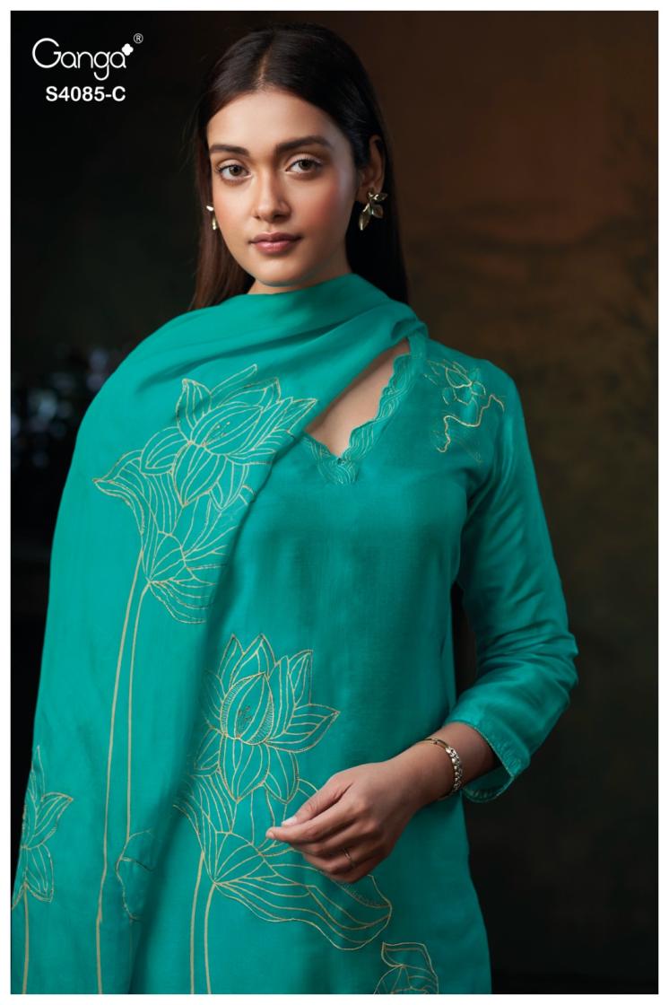 BUY GANGA SUITS ONLINE SINGLE PIECE GANGA EMINA S4085 DUPATTA DESIGN