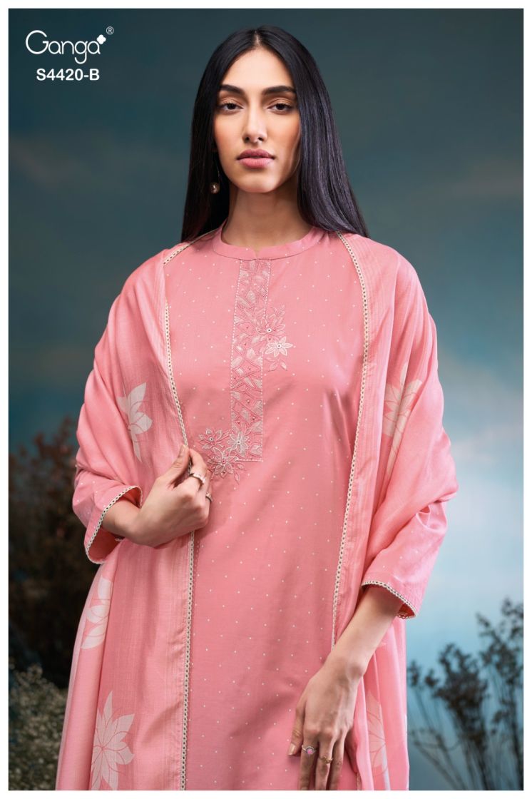 BUY GANGA SUITS ONLINE GANGA ERILIN S4420 FABRIC DETAIL