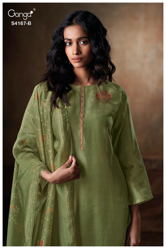 BUY GANGA SUITS ONLINE GANGA ESHRA S4167 FABRIC DETAIL