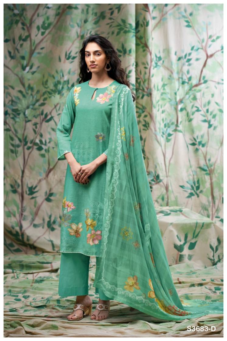 BUY GANGA SUITS SINGLE PIECE GANGA FARNAZ S3683 FABRIC DETAIL