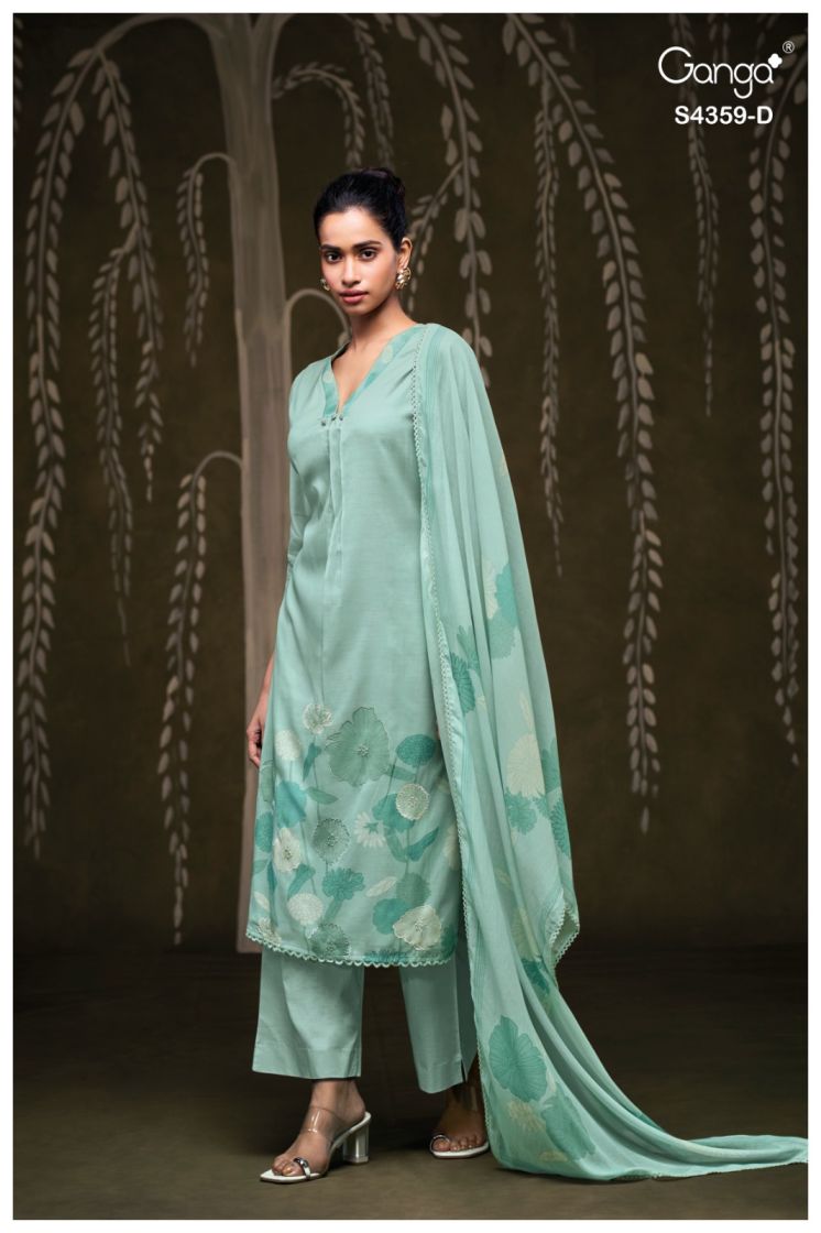 BUY GANGA SUITS SINGLE PIECE GANGA FAYARA S4359 FABRIC DETAIL