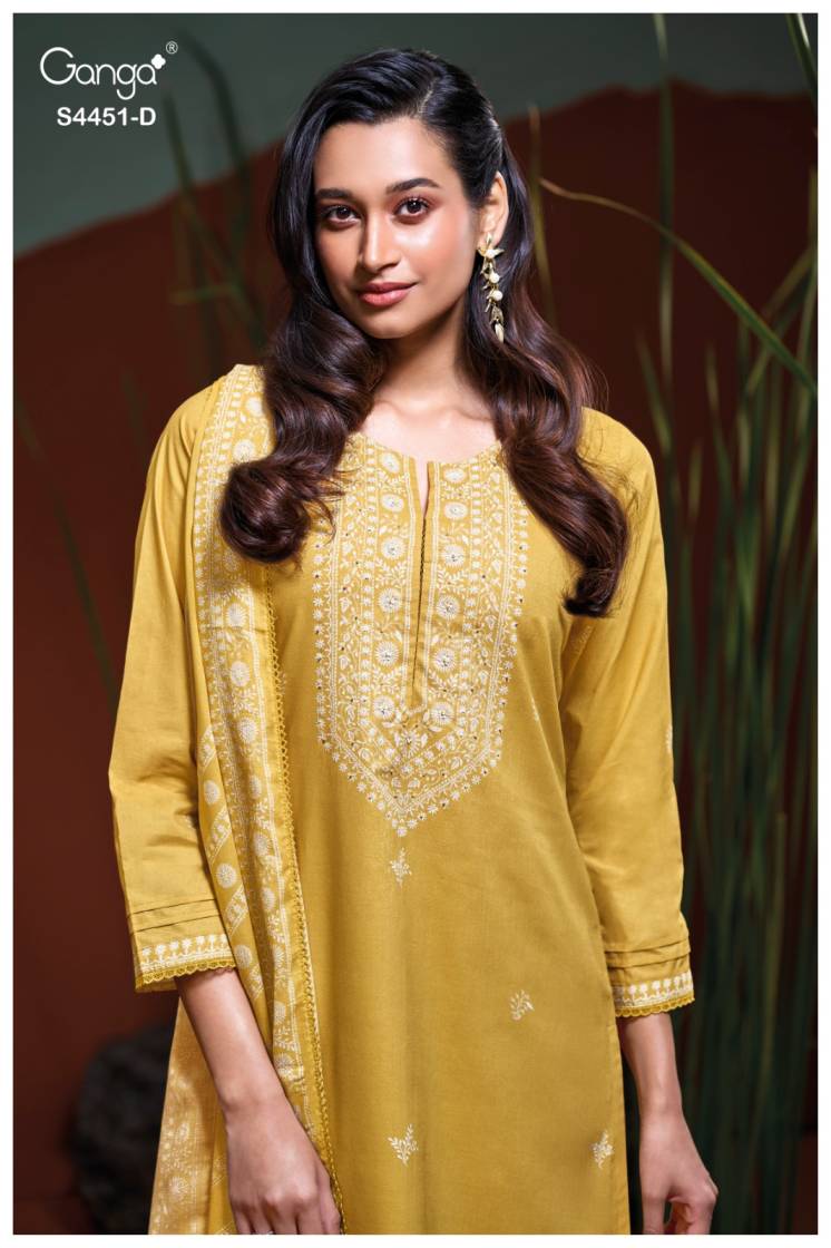 BUY GANGA SUITS ONLINE SALE GANGA FELORA S4451 FABRIC DETAIL