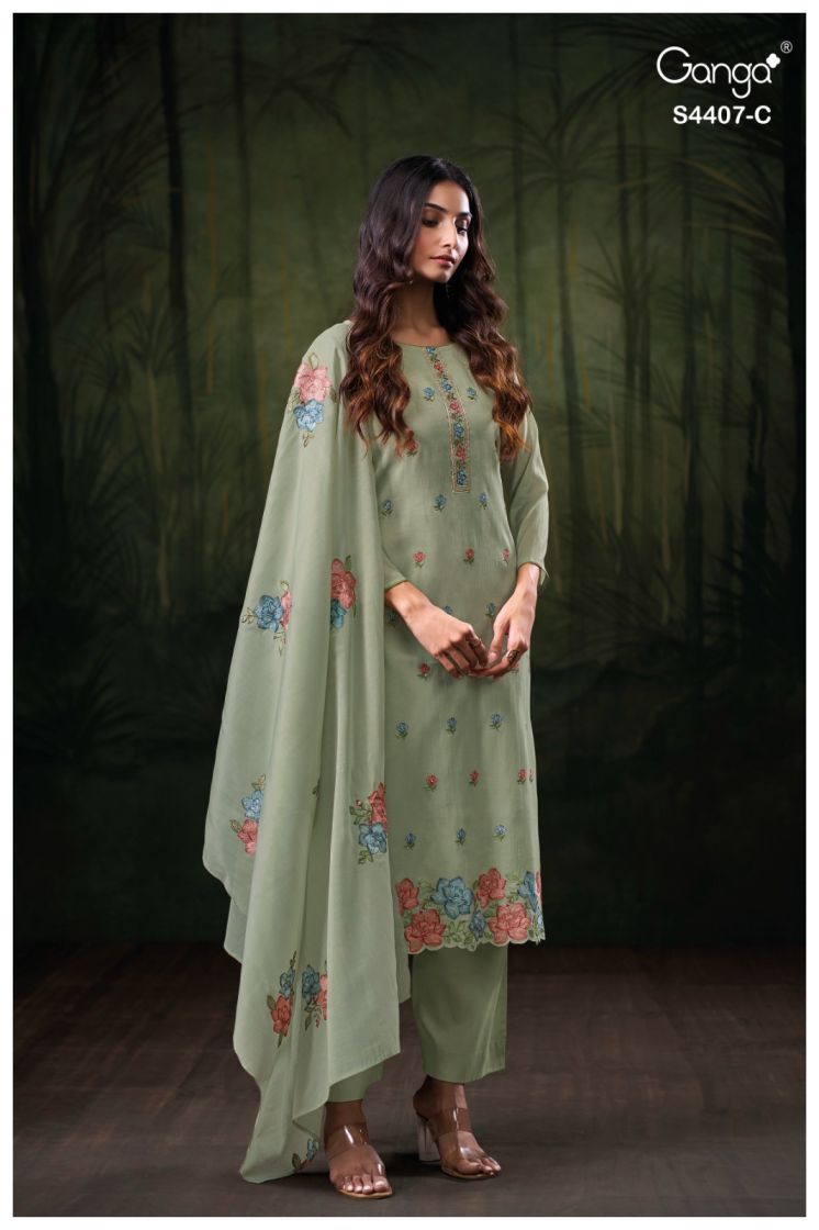 BUY GANGA SUITS ONLINE SALE GANGA GLEAH S4407 DUPATTA DESIGN