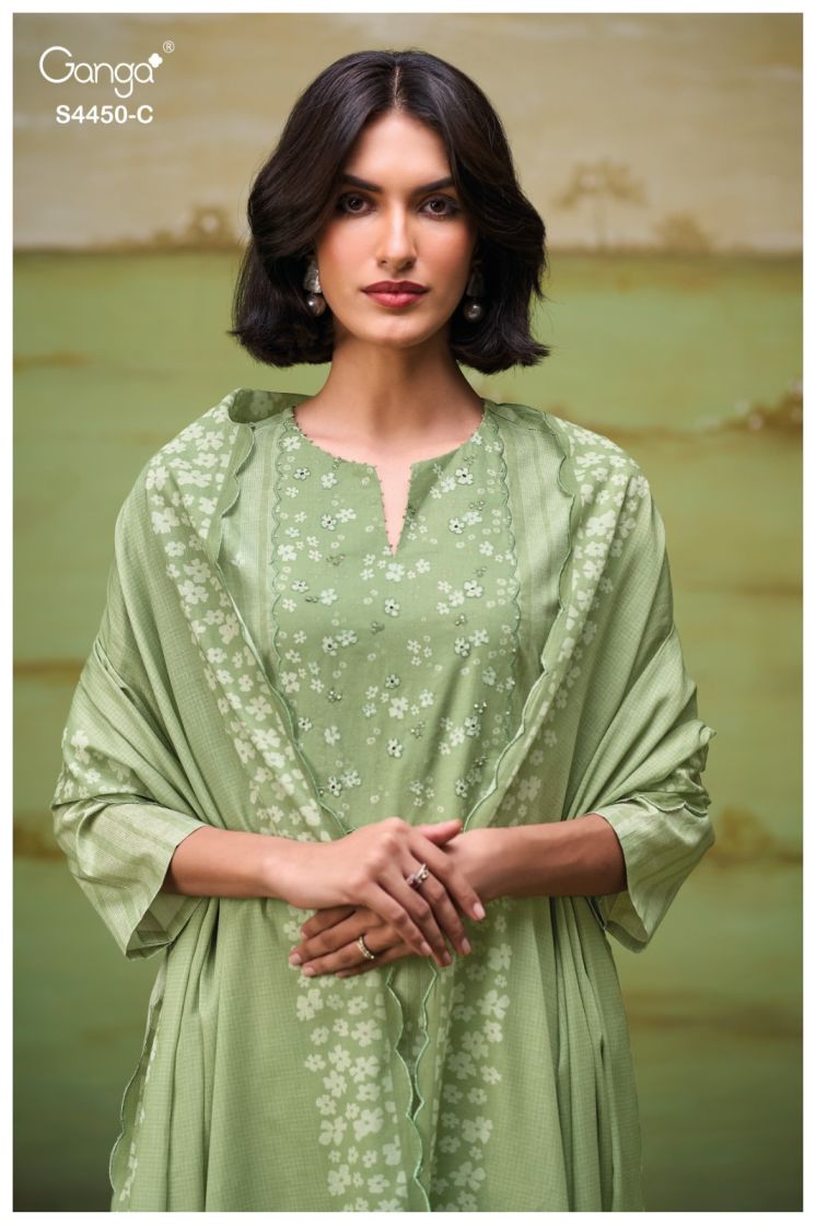 BUY GANGA SUITS ONLINE SALE GANGA HESIKA S4450 FABRIC DETAIL