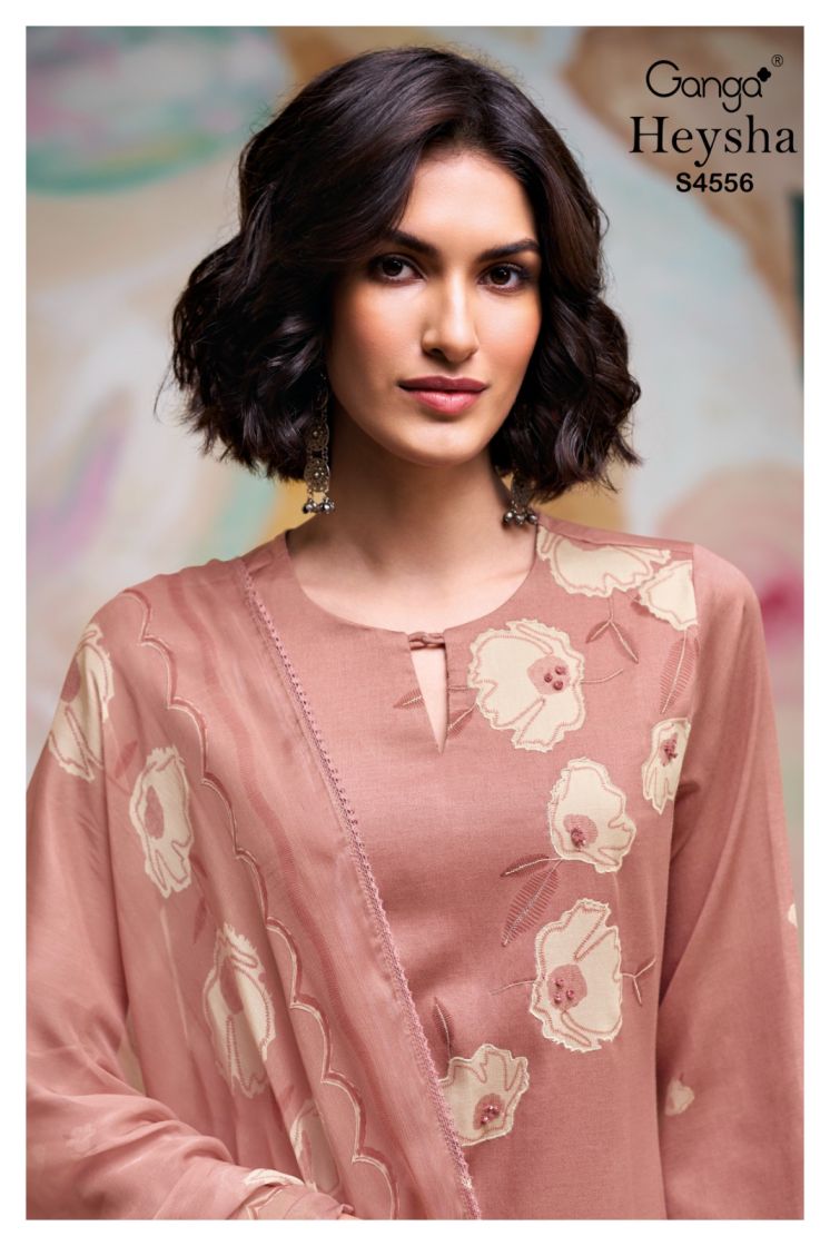BUY GANGA SUITS ONLINE SALE GANGA HEYSHA S4556 FABRIC DETAIL