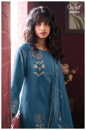 GANGA INAIKA S4208 PREMIUM PURE BEMBERG RUSSIAN SILK SUIT