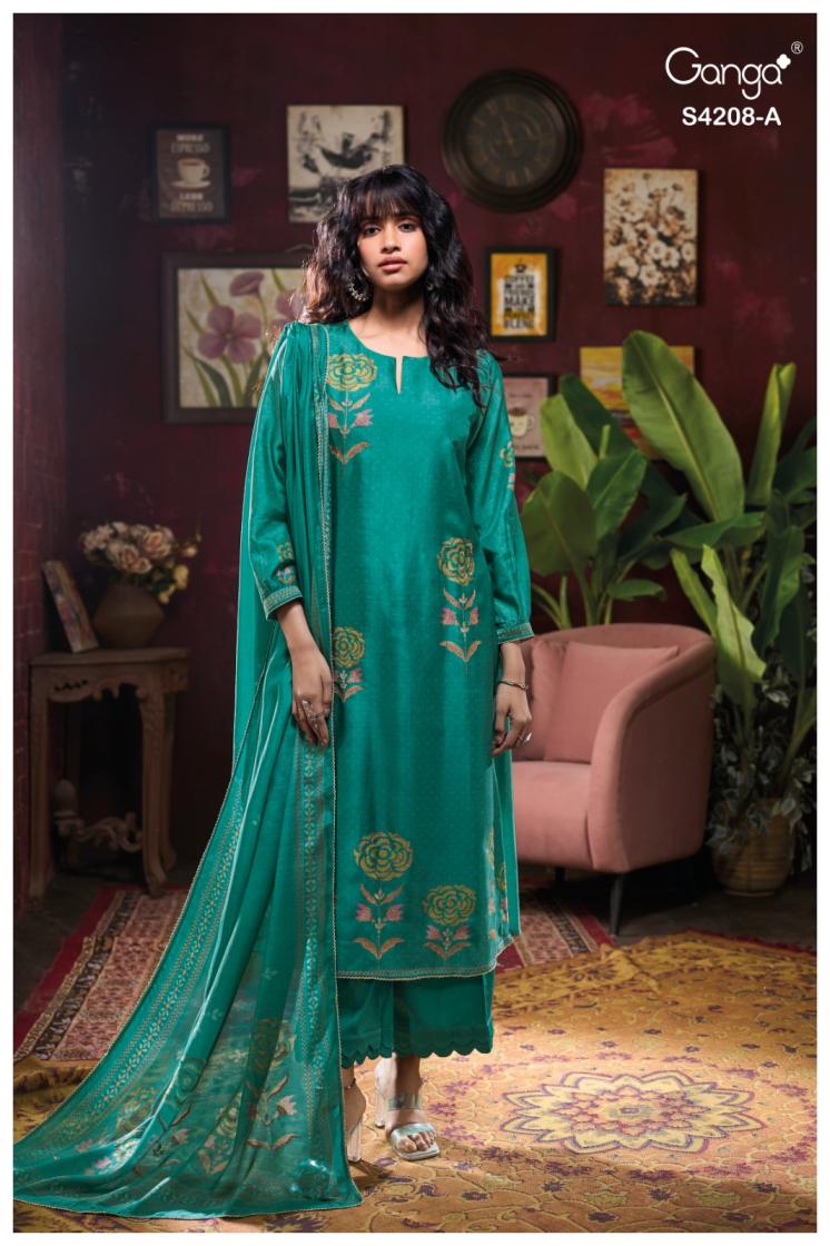 BUY GANGA SUITS ONLINE SALE GANGA INAIKA S4208 FABRIC DETAIL