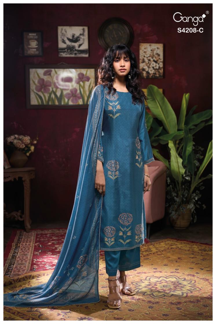 BUY GANGA SUITS ONLINE SALE GANGA INAIKA S4208 CLOSEUP IMAGE