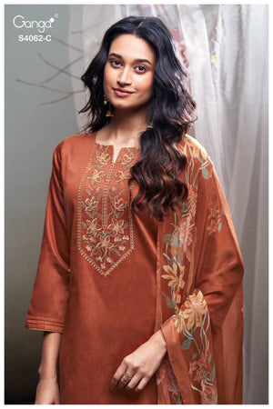 GANGA IZYRA S4062 PREMIUM PURE COTTON SATIN SUIT