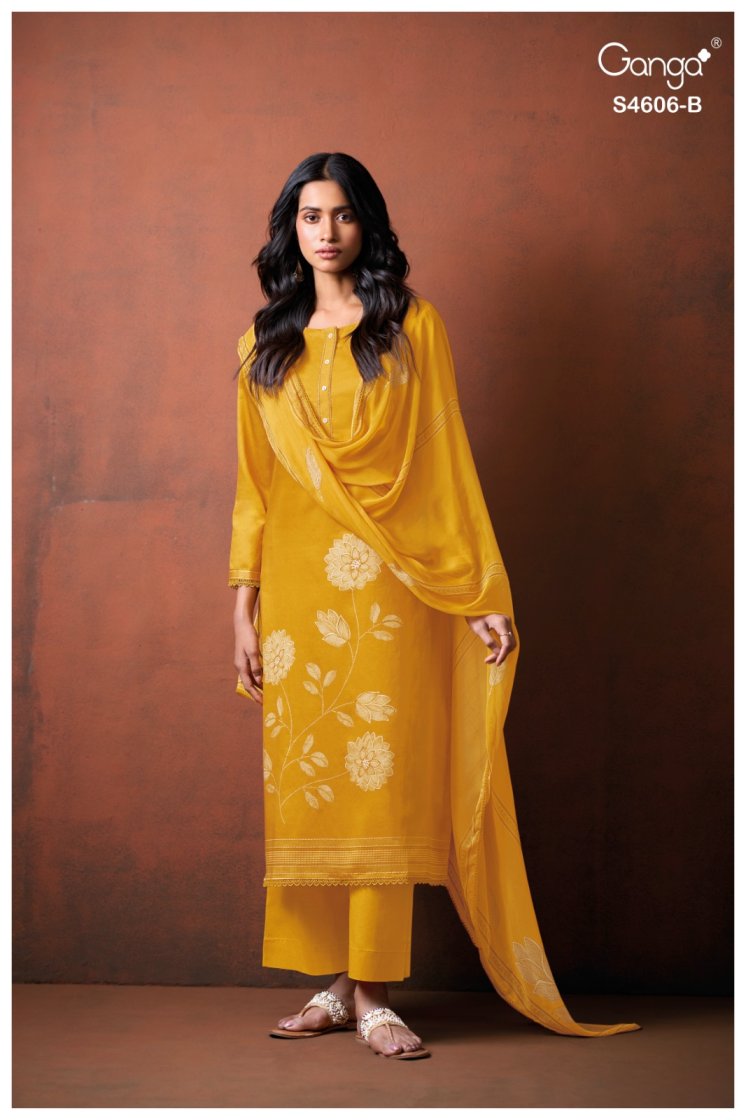 BUY GANGA SUITS ONLINE GANGA LAZEN S4606 FABRIC DETAIL