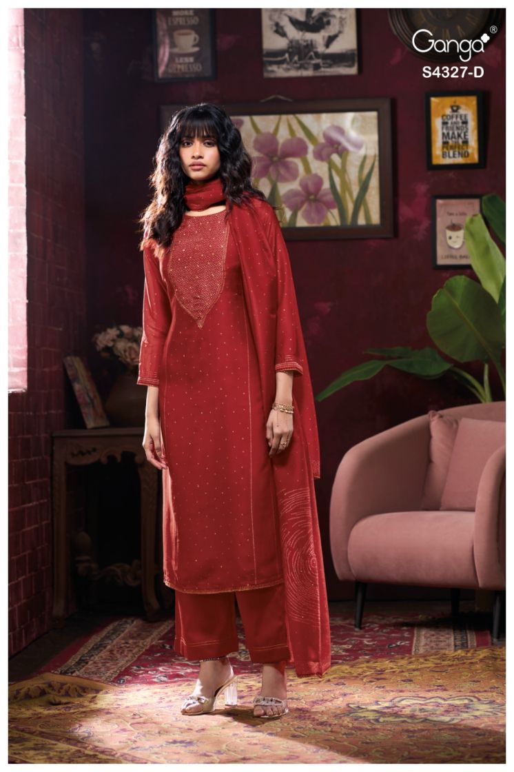 BUY GANGA SUITS ONLINE SALE GANGA LESHYA S4327 FABRIC DETAIL