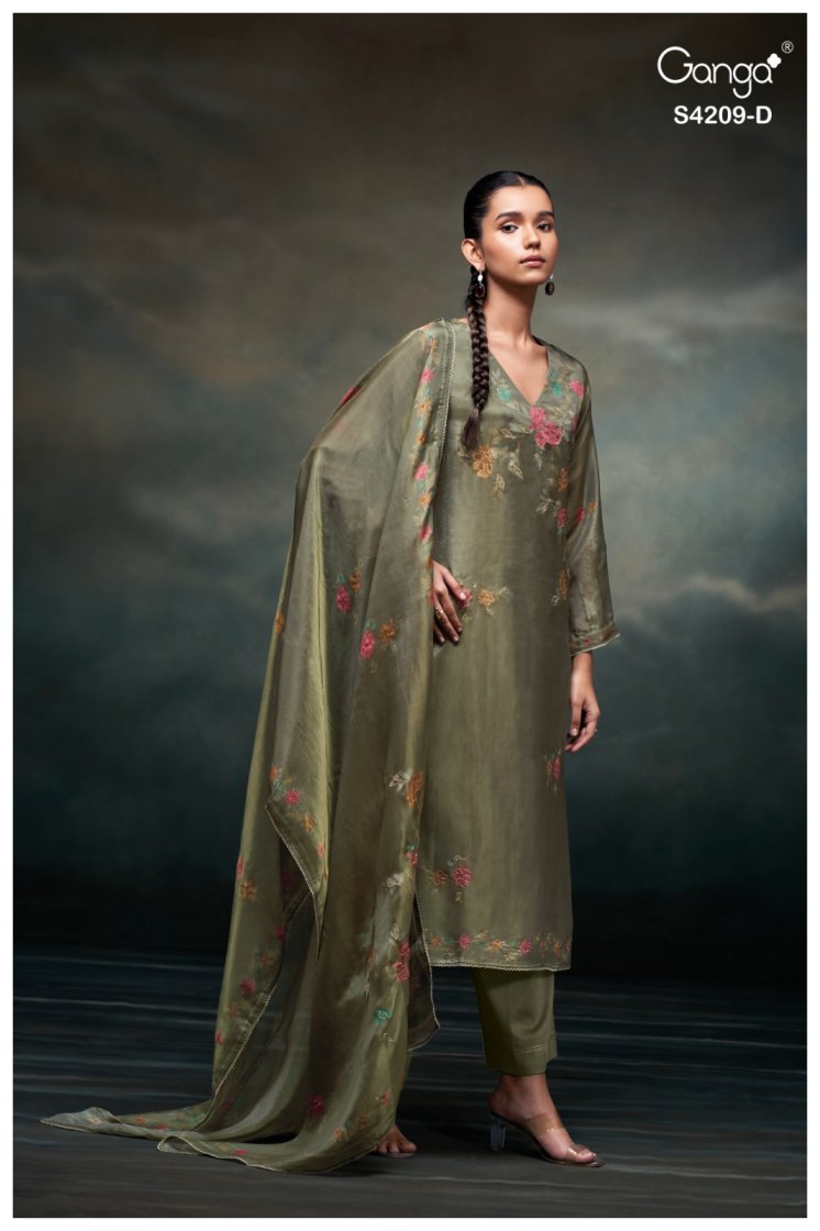 BUY GANGA SUITS ONLINE GANGA MARISA S4209 FABRIC DETAIL