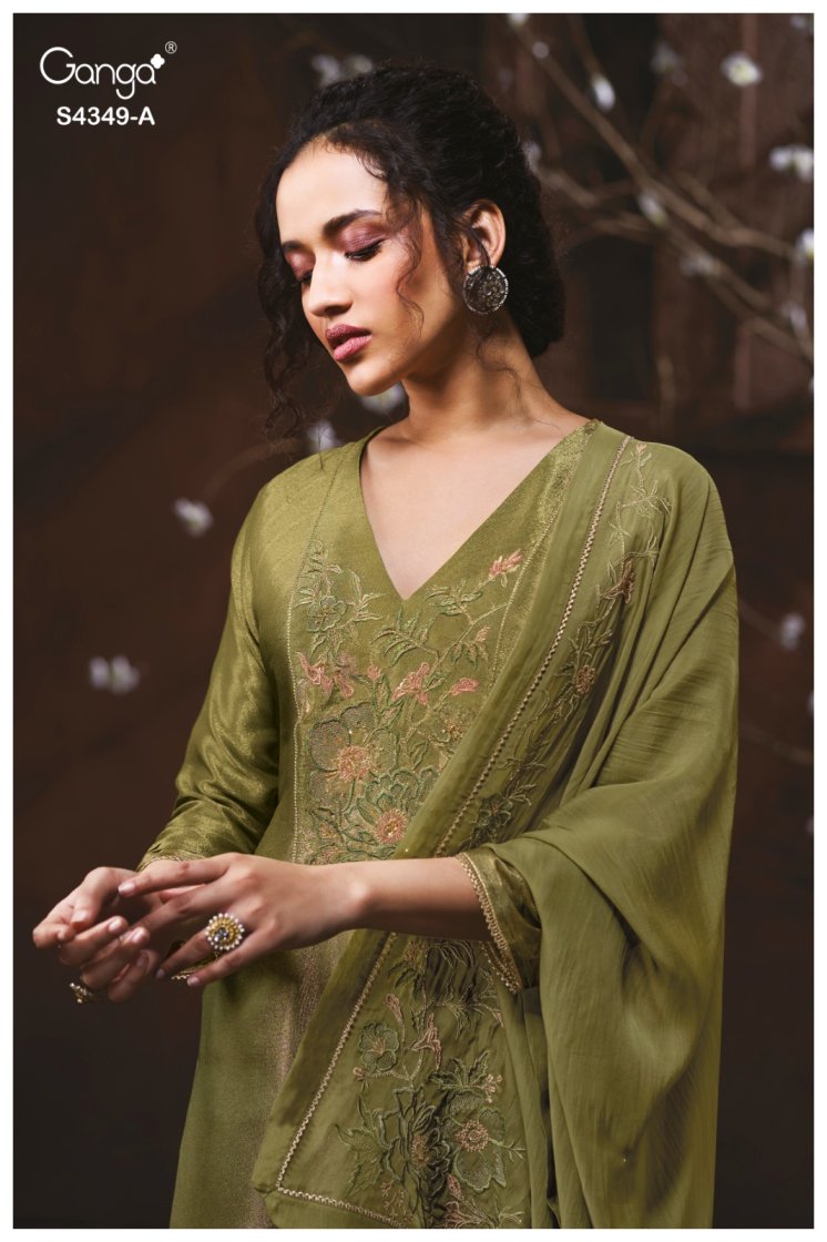 BUY GANGA SUITS ONLINE GANGA MIYARA S4349 FABRIC DETAIL