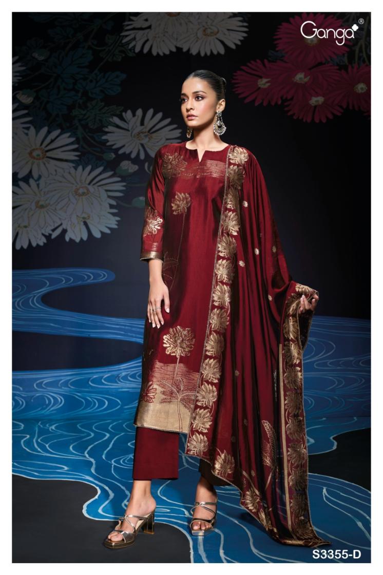 BUY GANGA UNSTITCHED SUITS ONLINE SHOPPING GANGA NADA S3355 DUPATTA DESIGN