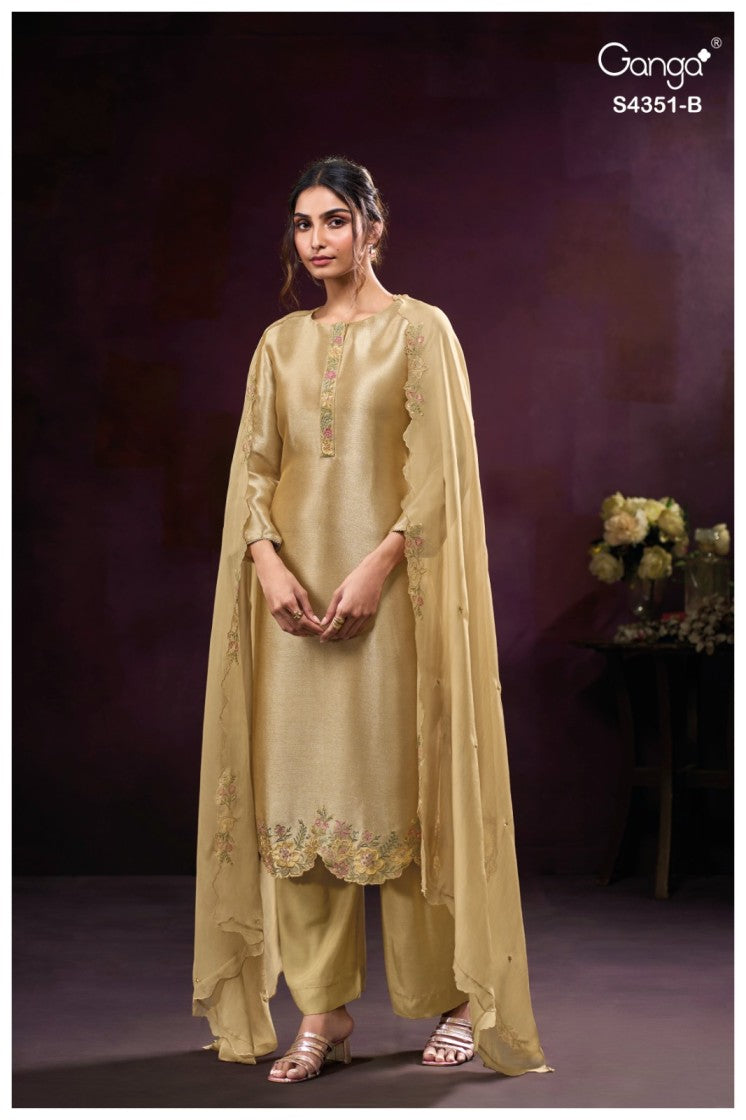 BUY GANGA SUITS ONLINE SHOPPING GANGA NOLVIA S4351 FABRIC DETAIL