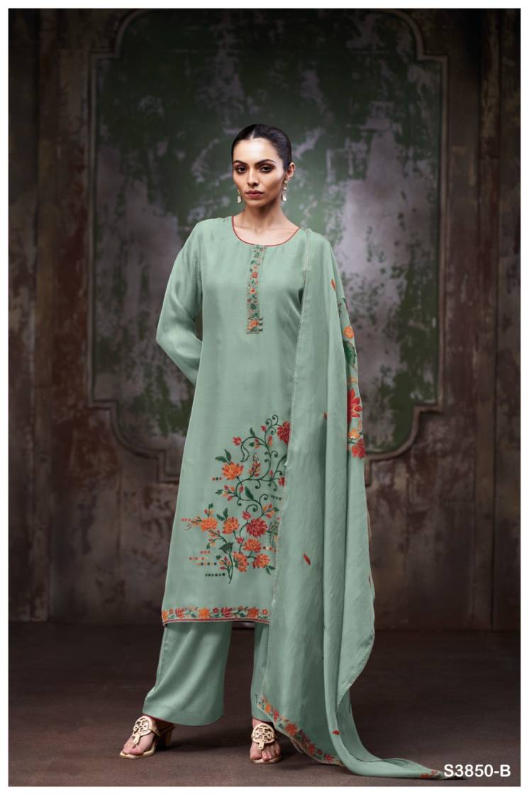 BUY GANGA UNSTITCHED SUITS ONLINE GANGA PRESHE S3850 FULL SET