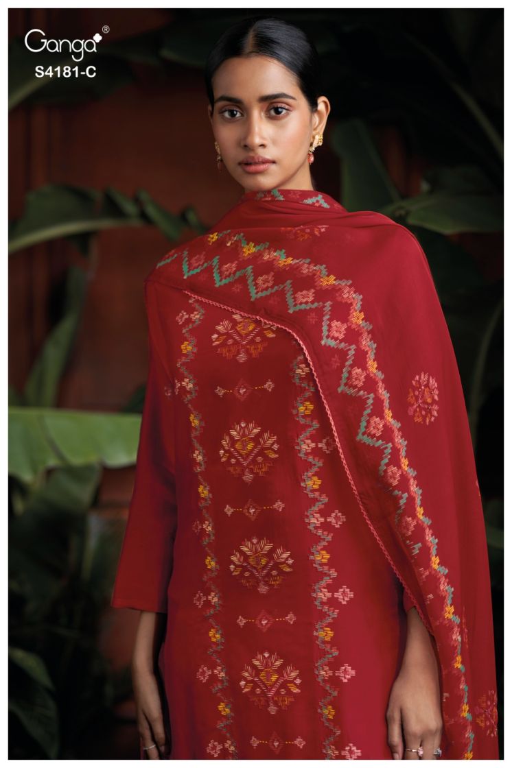 BUY GANGA SUITS ONLINE SALE GANGA PRIELLE S4181 FABRIC DETAIL