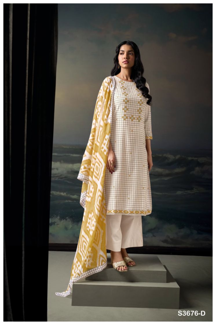 BUY GANGA SUITS ONLINE GANGA TVESA S3676 FABRIC DETAIL