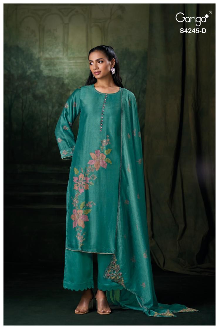 GANGA XYLAH S4245 PREMIUM PURE BEMBERG RUSSIAN SILK SUIT – ASHOK