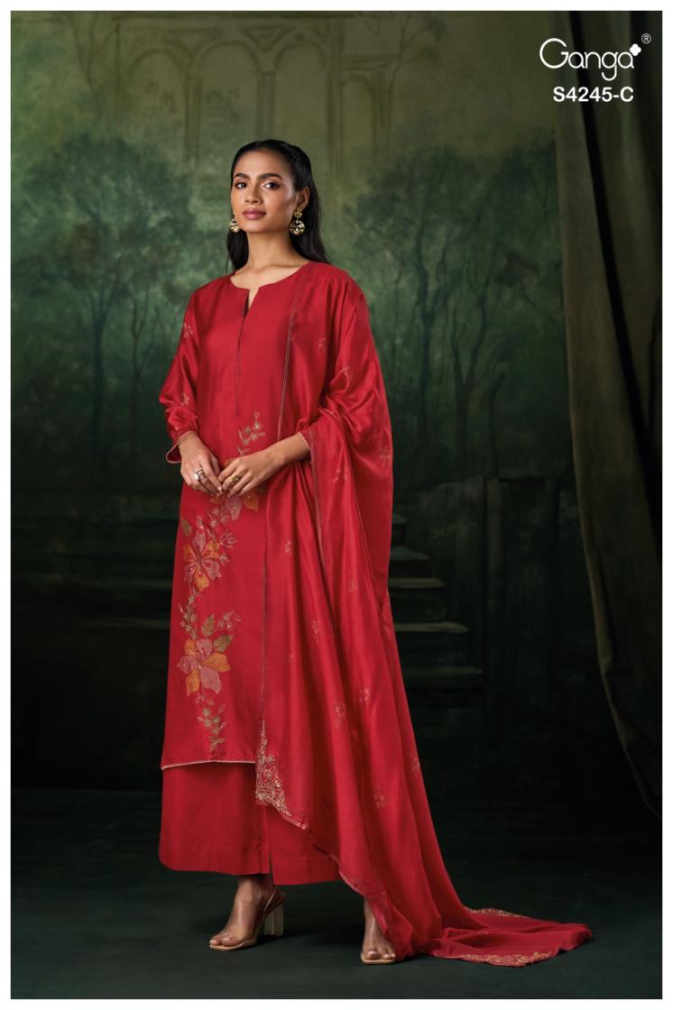 GANGA XYLAH S4245 PREMIUM PURE BEMBERG RUSSIAN SILK SUIT – ASHOK
