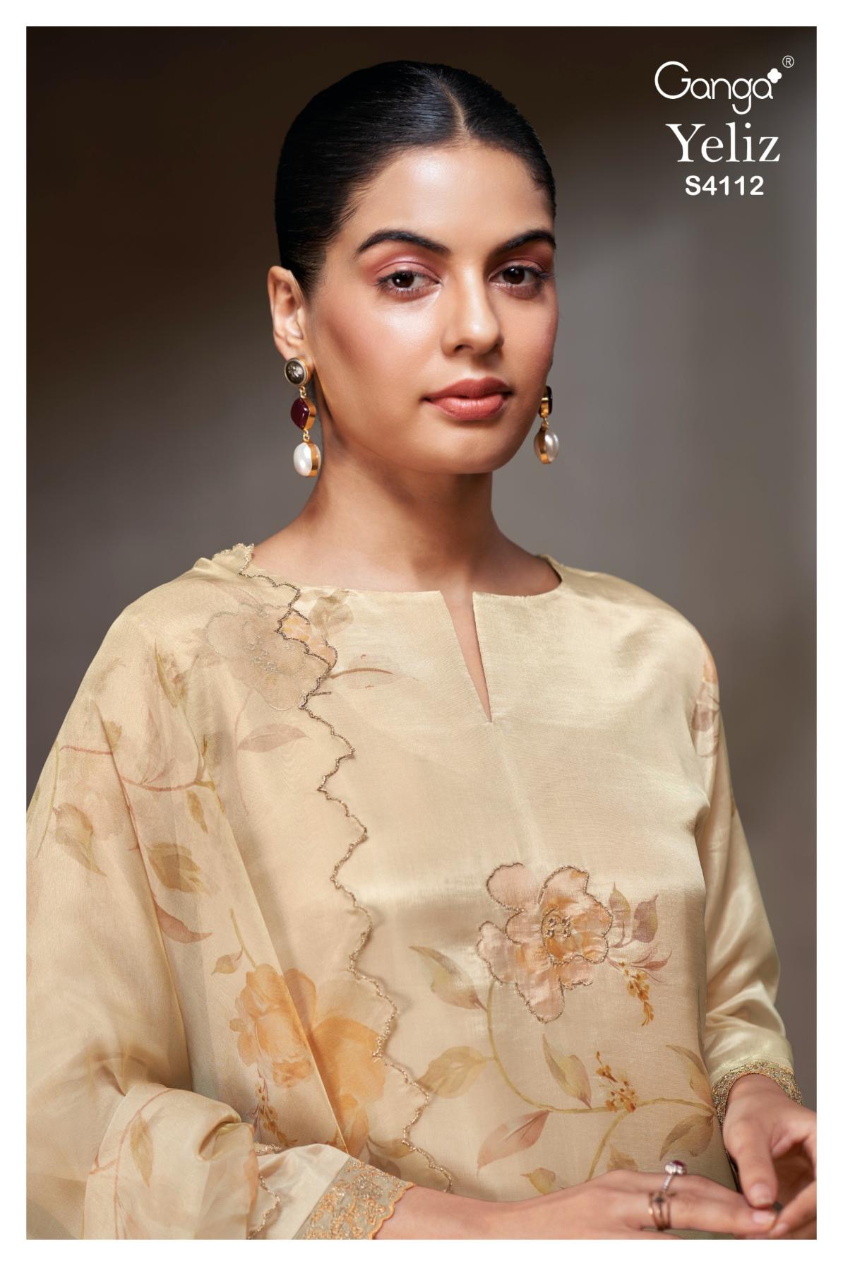 GANGA YELIZ S4112 PREMIUM PURE BEMBERG SILK JACQUARD SUIT – ASHOK