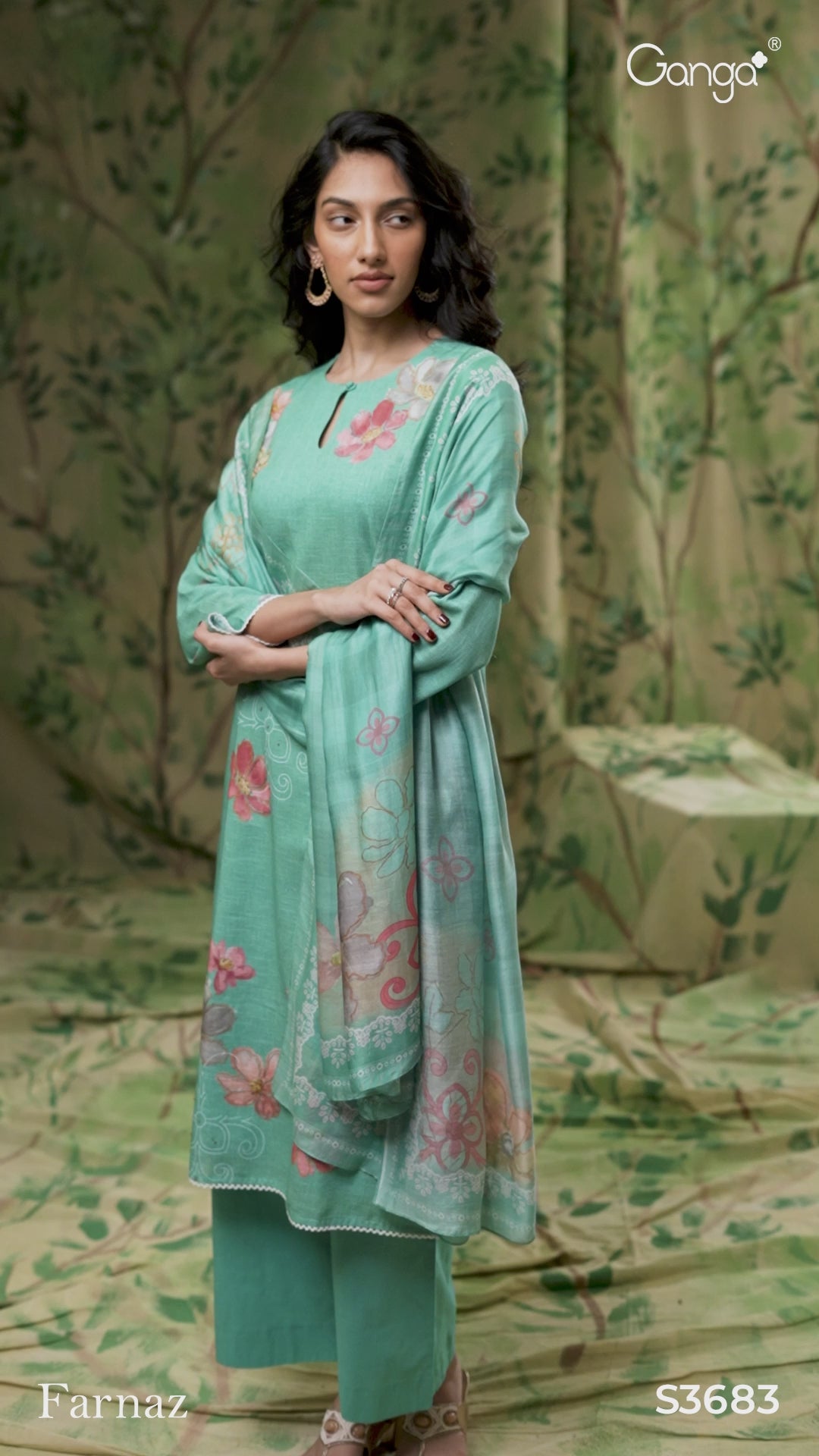 BUY GANGA SUITS SINGLE PIECE GANGA FARNAZ S3683 LATEST DESIGN VIDEO