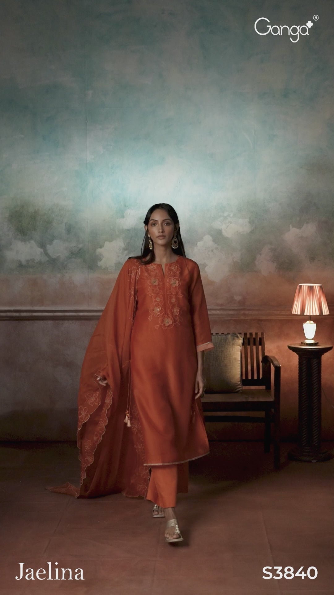 VIDEO SHOWING PREMIUM GANGA SUIT IN PURE BEMBERG SILK WITH HAND EMBROIDERY AND ORGANZA DUPATTA, AVAILABLE IN ALL COLOURS.